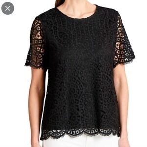 Philosophy Scoop Neck Crochet Knit Short Sleeve Blouse Womens Black size M